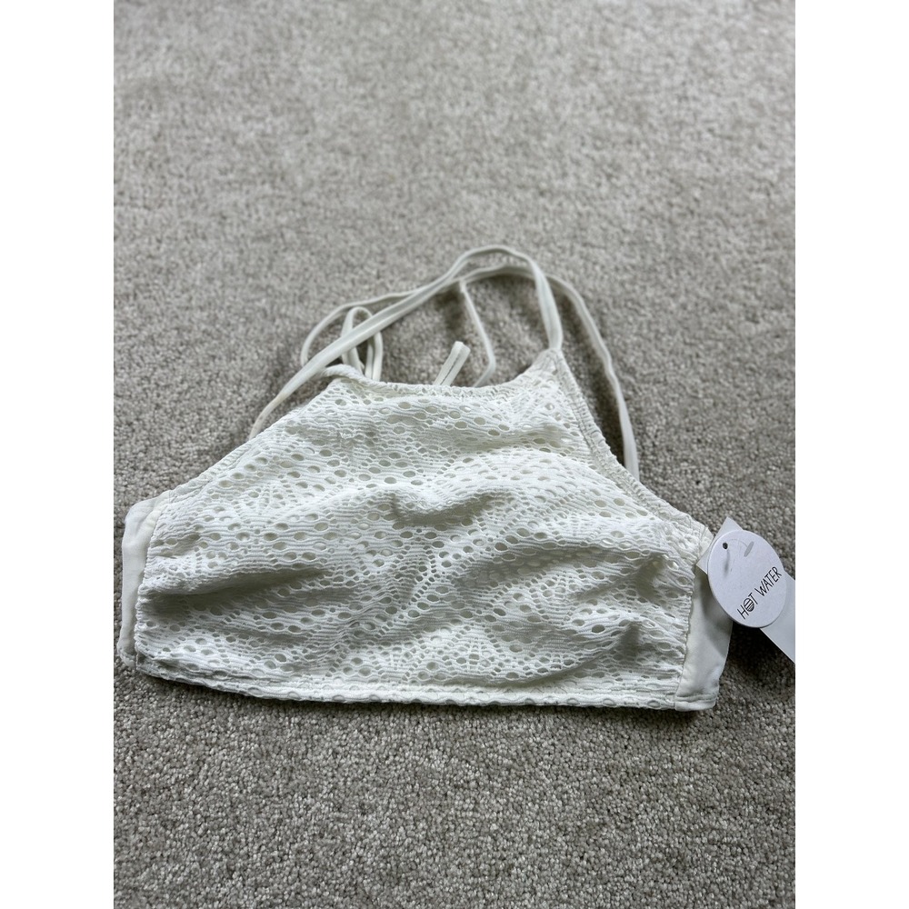 Hot Water Swimwear Women's‎ White Small Crochet Halter Bikini Top